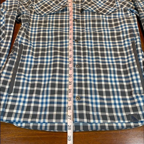 small Mens L.L. Bean Lattice Button Outdoor Softshelf Plaid Jacket. Blue - Picture 7 of 10